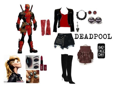 "Deadpool" by ladydeathstrikex ❤ liked on Polyvore featuring Marvel Comics, Levi's, Balmain, Sergio Rossi, Alienina, Rosa Maria, MSGM, Topshop, Local Heroes and women's clothing Deadpool Cosplay Girl, Deadpool Inspired Outfit, Deadpool Outfit, Marvel Inspired Outfits, Disneybound Outfits, Deadpool Cosplay, Lady Deadpool, Local Heroes, Disney Bound Outfits