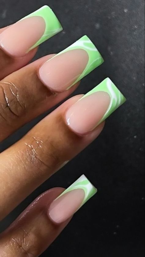 Green White French Nails, Light Green Short Nails, Mint Green French Tip Nails, Hoco 2024, Uni Style, Green Acrylic Nails, Green French, French Manicure Nails, Hand Rings