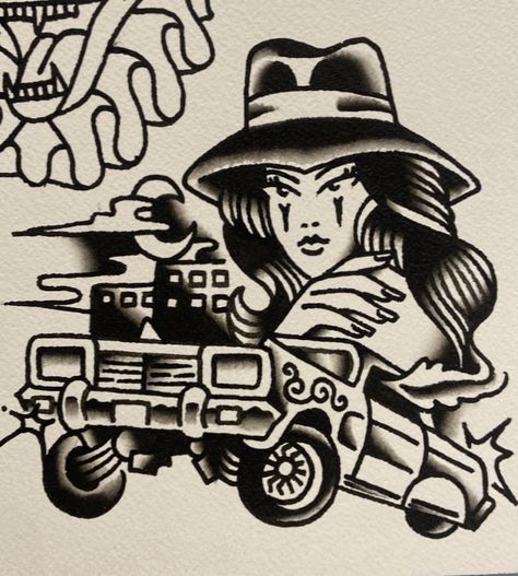 Latino Traditional Tattoo, Chicana Traditional Tattoo, American Traditional Truck Tattoo, Payasa Chicana Drawing, Latina Traditional Tattoo, Low Rider Models, Chicano Traditional Tattoo, Homies Tattoo, Cholo Style Tattoo