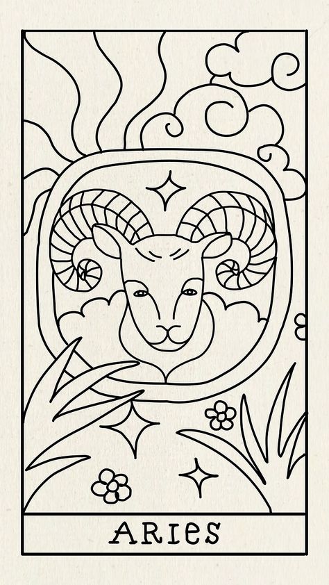 Tarot Card Line Art, Aries Animal, Aries Wallpaper, Arte Aries, Aries Tarot, Star Sign Art, Aries Star Sign, Aries Art, Animal Zodiac