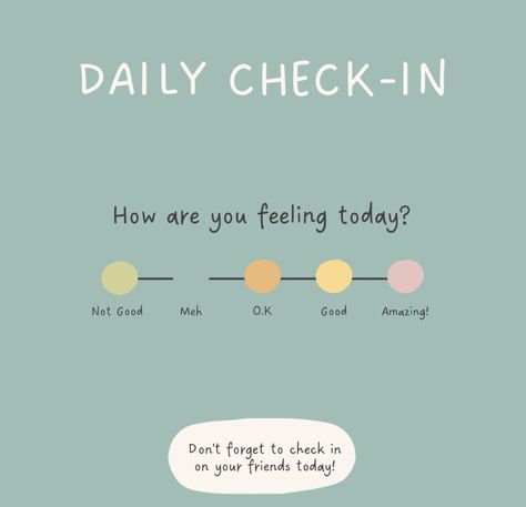 Daily Check- In Daily Feelings Check In, Daily Check In, Mental Health Check In, Tea Poster, Wellness Shots, Wholesome Snacks, Affirmations For Kids, Wellness Wednesday, Therapy Counseling