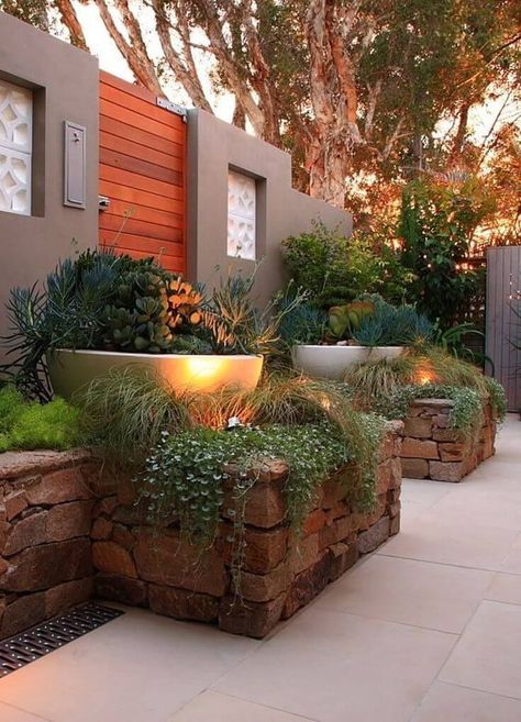 1000+ ideas about Large Planters on Pinterest | Large planter boxes, Planters and Stone planters Succulent Landscape Design, Succulent Landscaping, Stone Planters, Raised Planter, Desert Garden, Desert Landscaping, Front Garden, Backyard Landscaping Designs, Dream Garden