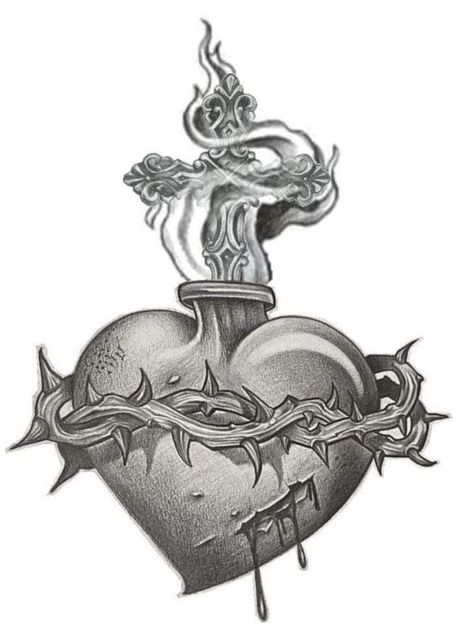 Realistic Sacred Heart Tattoo Design, Sacred Heart Tattoo Design, Sacred Heart Tattoo, Jesus Tattoo Design, Heart Tattoo Design, Sacred Heart Art, Sacred Heart Tattoos, Free Tattoo Designs, Herz Tattoo