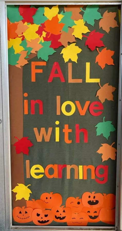 Fall Classroom Door Ideas, Fall Classroom Door, Fall In Love With Learning, Halloween Classroom Door, Classroom Door Decor, Classroom Door Ideas, Fall Classroom Decorations, Fall Bulletin Boards, School Door Decorations