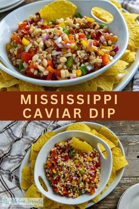 Mississippi Caviar is one of those hearty and refreshing appetizers that hits the spot and brings people together. You’ve got black-eyed peas, which are a Southern staple, mixed in with veggies like corn, bell peppers, onions, Rotel tomatoes, and zesty Italian dressing. Mississippi Caviar Black Eyed Pea, Mississippi Caviar Dip, Southern Caviar Recipe, Mississippi Caviar, Refreshing Appetizers, Cold Corn Salad, Black Eyed Pea Dip, Thanksgiving Meal Plan, Appetizer Easy