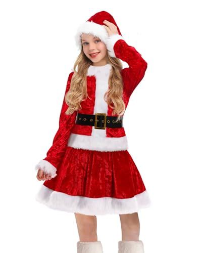 Santa Christmas Costume For Girls Red Christmas Top and Dress with Hat Kids Santa Costume, Red Christmas Top, Girls Santa Dress, Mrs Claus Outfit, White Christmas Outfit, Red Velvet Top, Santa Claus Outfit, Dress With Hat, Costume For Girls