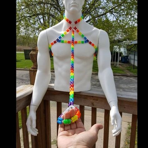 Received as advertised. Still need to put it to the test. Pride Outfit Ideas Men, Pride Aesthetic Outfits, Pride Month Outfit Ideas, Rainbow Harness, Kandi Harness, Kandi Projects, Pride Clothes, Striper Outfits, Pride Parade Outfit