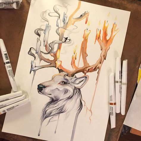 Wild Animal Spirits in pencil and marker illustrations by Katy Lipscomb. Desenho Tattoo, Marker Drawing, A Deer, Arte Animal, Marker Art, Pablo Picasso, Animal Illustration, Spirit Animal, Antlers