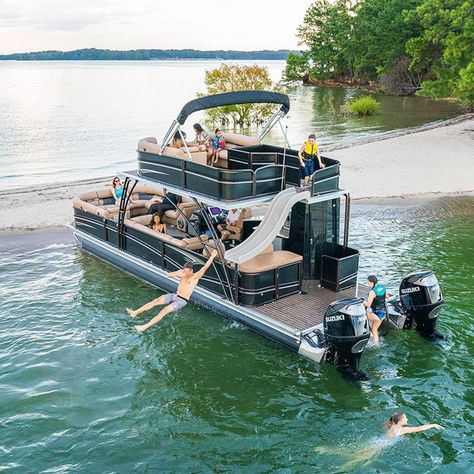 Pontoon Boat With Slide, Best Pontoon Boats, Luxury Pontoon Boats, Pontoon Party, Party Barge, Party Boat, Pontoon Boats, Boat For Sale, Navigation Lights