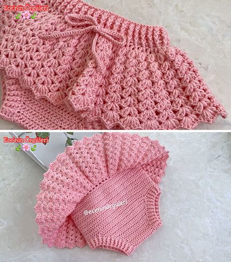 Crochet Baby Skirt To Make As Gift - CrochetBeja Crochet Baby Bloomers, Crochet Baby Skirt, Crochet Baby Dress Free Pattern, Crochet Baby Pants, Girls Frocks, Crochet Baby Sweater Pattern, Crochet Skirt Pattern, Crochet Baby Dress Pattern