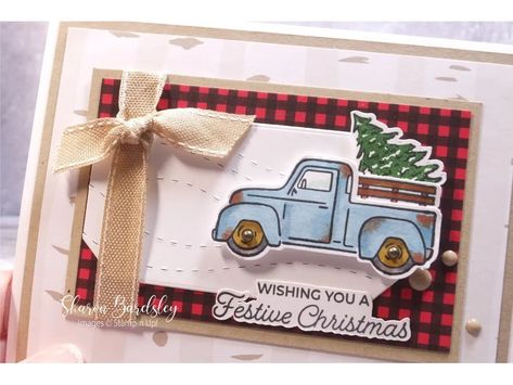 Vintage Truck Christmas, Christmas Embellishments, Handmade Christmas Card, Stampin Up Christmas Cards, Stampin Up Christmas, Christmas Truck, Christmas Makes, Vintage Truck, Card Christmas