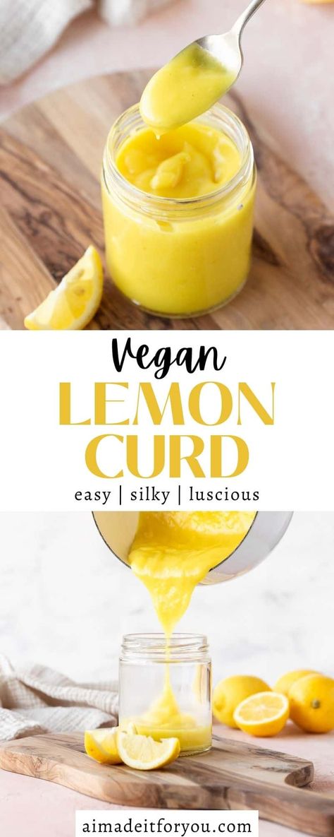 When life gives you lemons, consider yourself lucky because this Vegan Lemon Curd is like a creamy bite of sunshine! Made with just 6 basic ingredients with only 10 minutes of active kitchen time, my egg-free, dairy-free lemon curd is a simple treat that’ll add bright, citrusy, sweet-tart goodness to anything it touches. Vegan Fruit Curd, Vegan Lemon Custard, Curd Recipes, Vegan Lemon Bars, Vegan Lemon Curd, Nora Cooks, Vegan Lemon Cake, Patisserie Vegan, Easy Lemon Curd