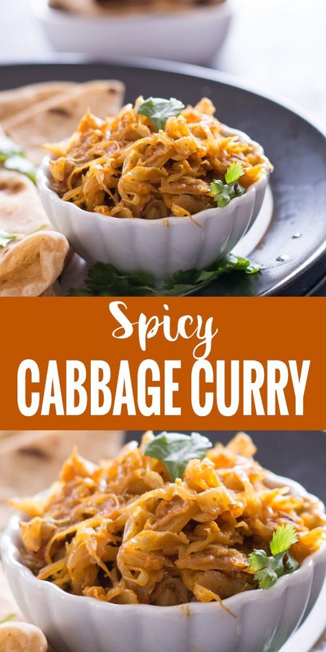 Cabbage Recipes Indian, Indian Cabbage, Spicy Cabbage, Cabbage Curry, Cabbage Side Dish, Indian Vegan, Gluten Free Sides Dishes, Cabbage Recipes, Curry Recipe