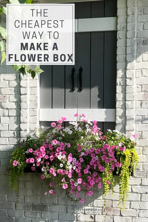 Achieve instant curb appeal the cheap and easy way. Full tutorial on how to build a DIY cedar window box. Just in time to show off those beautiful spring and summer flowers. Wrap Around Porch Ideas, Diy Window Box Planter, Home Porch Ideas, Porch Projects, Cedar Window Boxes, Budget Flowers, Window Boxes Diy, Porch Uk, Window Box Flowers