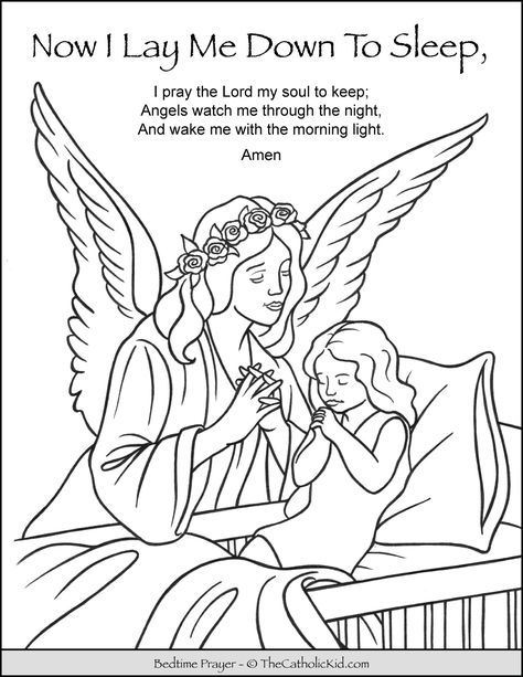 Now I Lay Me Down To Sleep Child Bedtime Prayer - TheCatholicKid.com Angel Y Diablo, Angel Coloring Pages, Guardian Angels Prayer, Baby Coloring Pages, Children Praying, Kid Coloring Page, Bedtime Prayer, Bible Coloring Pages, Bible Coloring