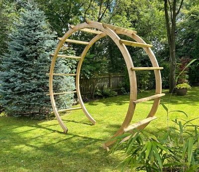 Extended Freestanding Moon Gate Arch Concrete Base For Shed, Recycled Trampoline, Gate Arch, Moon Gates, Concrete Sheds, Buy Greenhouse, Garden Log Cabins, Patio Kits, Roman Garden