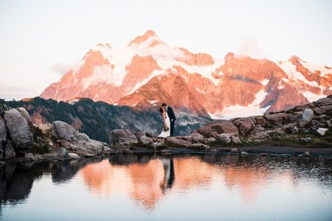 North Cascades National Park Elopement | The Foxes Photography 🦊 Elopement Details, Pond Covers, Washington Mountains, Cascades National Park, Forest Elopement, Best Places To Elope, Outdoorsy Couple, Cascade National Park, Places To Elope