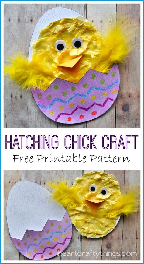 Hatching Chick Craft with Free Printable Pattern from iheartcraftythings.com. Adorable Spring and Easter Kids Craft. Chick Craft, Easter Arts And Crafts, Hatching Chicks, Easter Preschool, Easy Easter Crafts, Easter Chick, Easter Projects, Daycare Crafts, Easter Art