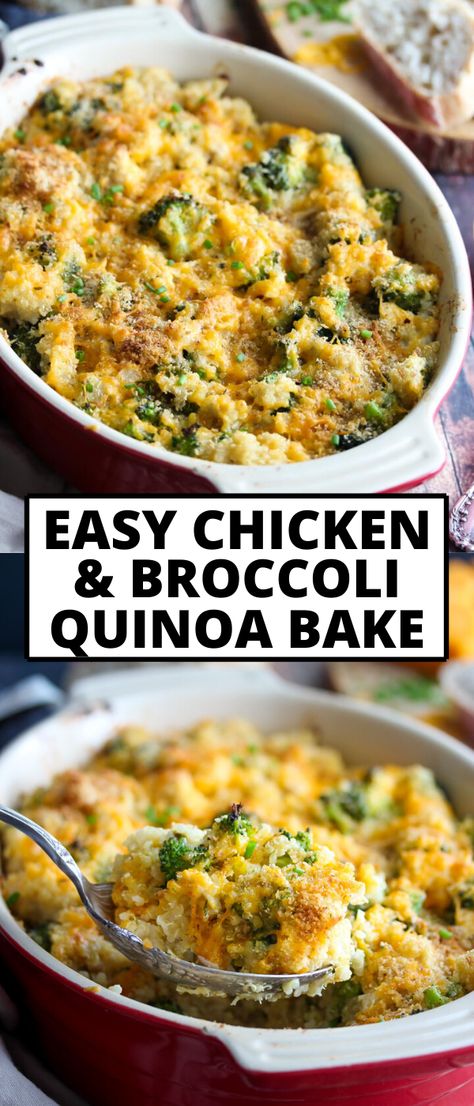 Chicken, broccoli and quinoa are tossed in a lusciously creamy sauce and baked to cheesy perfection in this faux "mac n' cheese" bake. It's a protein-packed, healthy meal the whole family will LOVE. #chickenbreastrecipes #broccolirecipes #healthychickenrecipes #chickendinnerrecipes #dinnerrecipeshealthy #quinoarecipes via @https://www.pinterest.com/jamievespa/ Faux Mac, Broccoli And Quinoa, Quinoa Recipes Dinner, Quinoa Recipes Easy, Quinoa Recipes Healthy, Cheese Bake, Chicken And Broccoli, Health Dinner, Broccoli Recipes