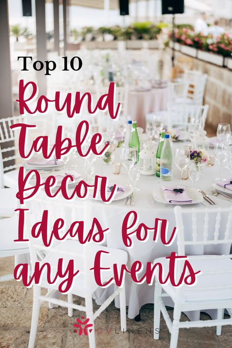 Planning an event and need table decor inspiration? Our blog has got you covered! Discover the top 10 round table decor ideas that will transform your venue. From vibrant floral arrangements to creative place settings, create a visual feast for your guests. event decor event decorating ideas party aesthetic party decorations party ideas party decor Table Decorations For Party Events, Simple Round Table Decorations For Party, Floral Round Table Decor, Table Centerpieces For Conference, Round Table Overlay Ideas, Arranging Tables For Party Events, Party Centerpieces For Round Tables, Large Centerpieces For Party, How To Decorate Round Tables For Party