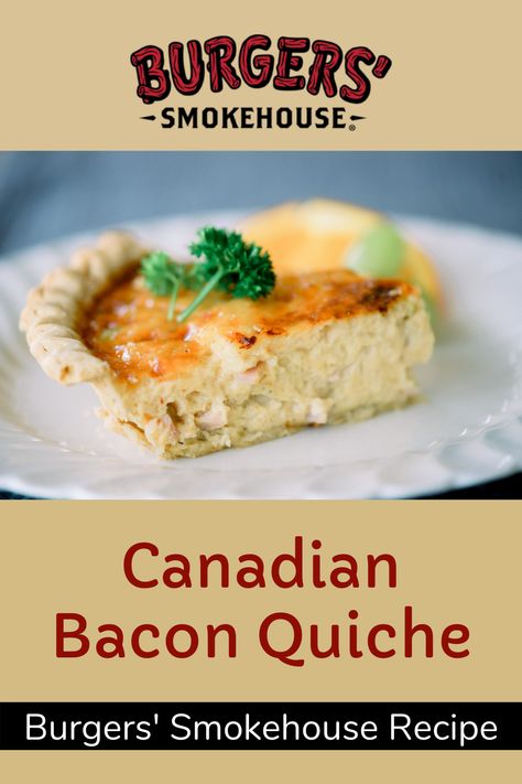 This quiche recipe combines Canadian bacon and swiss cheese, plus familiar favorites, like cheese & eggs for a delicious quiche dish. Breakfast or brunch never tasted better! #baconquiche #breakfastdish #breakfastrecipe #easybrunch #brunchrecipe #quiche #brunch #breakfastfordinner Canadian Bacon Quiche Recipes, Bacon Quiche Recipes, Quiche Easy Recipe, Bacon Cheese Quiche, Quiche Brunch, Smokehouse Recipes, Quiche Easy, Bacon Quiche Recipe, Bacon And Cheese Quiche