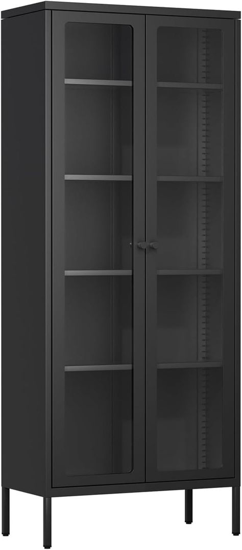 PRICES MAY VARY. 【Multiple Use Scenarios】 The size of the metal display cabinet is 13.7 " D x 27.7 " W x 67.3 " H, A reasonable size design can be used in office, home entrance, living room, dining room, bedroom, etc.It is a good choice for home storage or decoration. 【Large Storage Capacity】 This display cabinet has four adjustable shelves that can accommodate items of different sizes as needed. It can be used to organize tool equipment, gaming equipment, and even kitchen supplies. A display ca Collectible Room Ideas, Black Kitchen Cabinets Small Kitchen, Ikea Metal Cabinet, Office Display Cabinet, Cabinet Storage Ideas, Purple Cabinets, Black Display Cabinet, Pantry Storage Cabinets, Metal Kitchen Cabinets