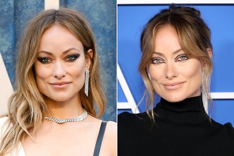 Olivia Wilde Hair, Hair Change, Red Carpet Hair, Face Framing Bangs, Zero One, Red Carpet Look, Long Bangs, Celebrity Hair Stylist, Olivia Wilde