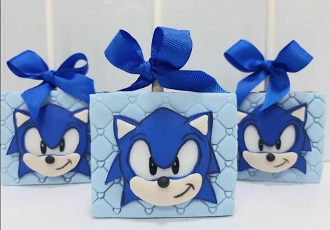 Sonic Cakepops, Decorative Brownies, Pastel Sonic, Brownie Decorado, Brownie Pops, Sonic Birthday Parties, Sonic Party, Tenth Birthday, Sonic Birthday