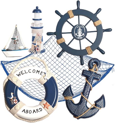 AmazonSmile: WOODEN NAUTICAL LIGHTHOUSE ANCHOR WALL HANGING ORNAMENT, BEACH WOODEN BOAT SHIP STEERING WHEEL WALL DECOR, NAUTICAL SAILING SHIP NAUTICAL SHIP WHEEL, ANCHOR DECOR, Mediterranean Style Fishing Nets: Kitchen & Dining Rustic Fishing Decor, Wheel Wall Decor, Nautical Classroom Theme, Sailboat Wall Decor, Ship Steering Wheel, Nautical Classroom, Lighthouse Decor, Anchor Decor, Nautical Accessories