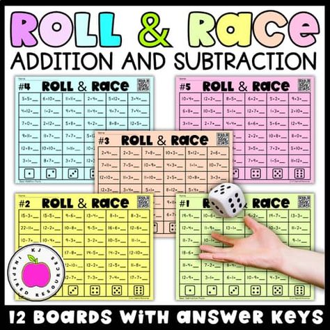 Roll & Race Math Dice Game | Addition and Subtraction Fact Fluency Early Finishers Activities 3rd, Math Fluency Games, Fact Fluency Activities, Race Games, Fact Fluency Games, 1st Grade Math Games, Addition Fact Fluency, Math Fact Games, Roll And Cover