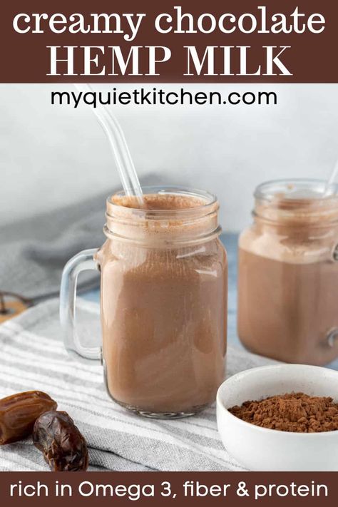 Healthy Chocolate Milk, Hemp Milk Recipes, Vegan Pantry Staples, Vegan Beverages, Quick And Easy Sweet Treats, Alkaline Diet Recipes, Vegan Pantry, Milk Dessert, Hemp Milk