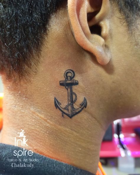 Anchor Tattoo Behind Ear, Anchor Neck Tattoo, Small Anchor Tattoos, Alas Tattoo, Tattoo Star, Best Neck Tattoos, Small Anchor, Anker Tattoo, Anchor Tattoos