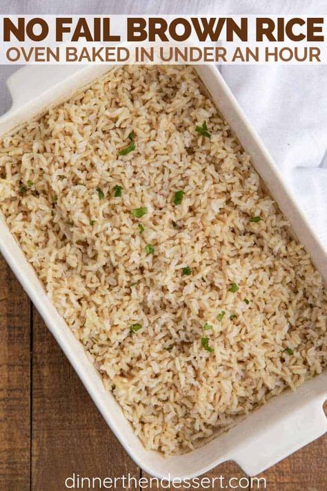 Perfect Brown Rice, Baked Brown Rice, Rice In The Oven, Dinner Then Dessert, Savory Sides, Baked Rice, Brown Rice Recipes, Brown Rice Casserole, Garlic Chicken Recipes