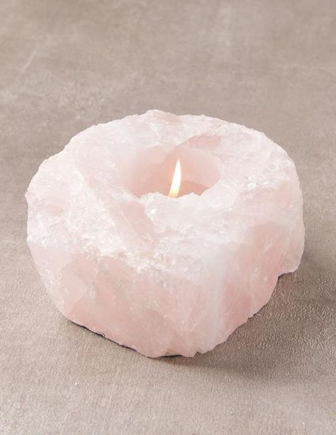 Rose Quartz Candle Holder, Rose Quartz Candle, Quartz Candle, Quartz Candle Holder, Fun Interior, Crystal Room Decor, Crystal Room, Healing Room, Raw Rose Quartz