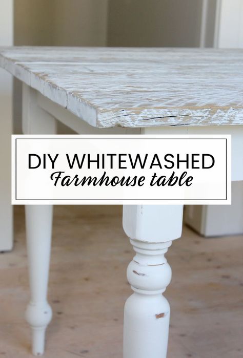 Farmhouse Table Diy Paint, Antique White Wood Stain Table, White Wash Table Diy, Distressed White Table, White Painted Kitchen Table, White Washed Table Dining, How To Paint A Table Farmhouse Style, Diy Rustic Table Top, Wood Table Refinish Ideas