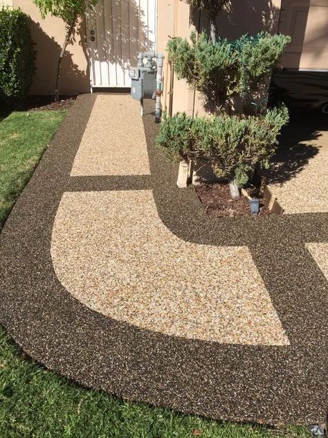 Pebble Sidewalk Ideas, Pebbles Flooring Outdoor, Pebble Rock Patio, Epoxy Pebble Patio, Pebble Flooring Outdoor, Pebble Wash, Pebble Flooring, Pebble Patio, Pebble Stone Flooring