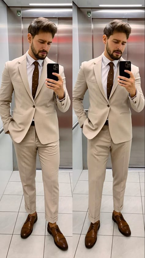 Graduation Suit Men, Beige Suits Wedding, Tan Suit Wedding, Best Wedding Suits For Men, Suits For Guys, Costume Beige, Man Dress Design, Best Wedding Suits, Stylish Mens Suits