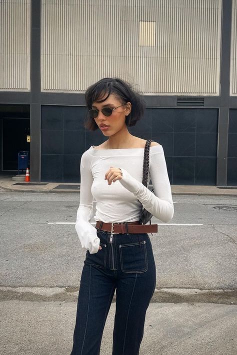 Denim Slim Pant curated on LTK Nara Smith, Minimalism Clothes, Mirror Palais, Winter Pants Outfit, App Instagram, Fashion Fits, Outfit Goals, Nara, Fall Winter Outfits