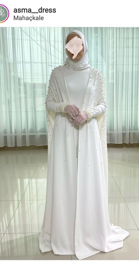 White Bridal Abaya, Nikkah Abaya White, White Abaya Wedding, Hijabi White Dress, Arabian Wedding Dress, Nikah Abaya, Abaya Wedding Dress, Nikkah Abaya, Bridal Abaya