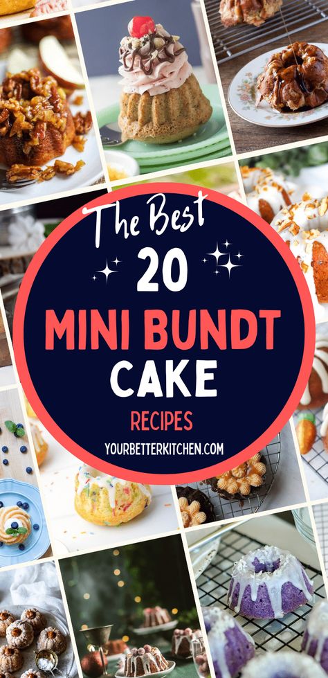 20 Mini bundt cake recipe Personal Bundt Cakes, Diy Mini Bundt Cakes, Bundt Cake Cupcakes, Creative Bundt Cake Ideas, Pampered Chef Mini Bundt Pan Recipes, Tiny Bundt Cakes, Miniature Bundt Cake Recipes, Dash Bundt Recipes, Dash Bundt Cake Maker Recipes