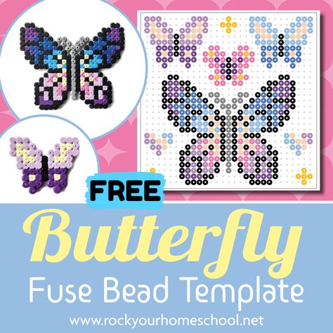 Butterfly Perler Bead Pattern, Fun Craft Ideas For Kids, Printable Butterfly, Bead Cross Stitch, Butterfly Keychain, Bead Cross, Butterfly Printable, Perler Crafts, Fun Craft Ideas