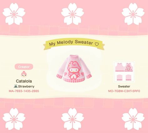 @catalola78 on Instagram: “My try at a sanrio sweater featuring My Melody~! ;v; I'd love to get some feedback on this and suggestions for what else I should…” Animal Crossing Pajamas Design, Sanrio Sweater, Camp Clothes, Motif Acnl, Acnh Clothes, Animal Crossing Funny, Animal Crossing Guide, Animal Crossing Qr Codes Clothes, Acnh Codes