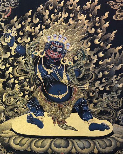 Vajrapani Vajrapani, Dark blue in color with one face and two hands, appears in the form of protection with three large staring eyes Vajrapani Buddha, Buddhism Tattoo, Staring Eyes, Zen Photography, Tibet Art, Buddhist Art Drawing, Relaxation Spa, Buddhism Quotes, Buddhist Symbols