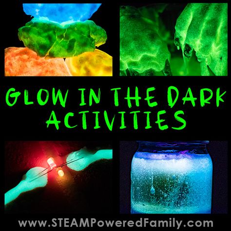 Glow in the Dark Activities - The Science and Thrill of a Glow Project Glow Day Science Activities, Glow In The Dark Activities, Sensory Projects, Halloween Stem Activities, Glow Dance, Glow Projects, Chemistry Activities, Snow Play, Halloween Stem