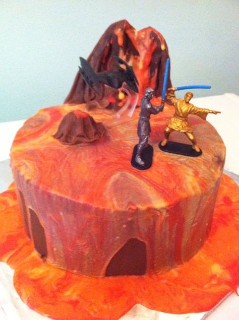 Battle of Mustafar cake #2 Star Wars Birthday Cake, Volcano Cake, Spiderman Birthday Cake, 14th Birthday Cakes, Star Wars Cake, Themed Food, Star Wars Birthday Party, Star Wars Wedding, Spiderman Birthday