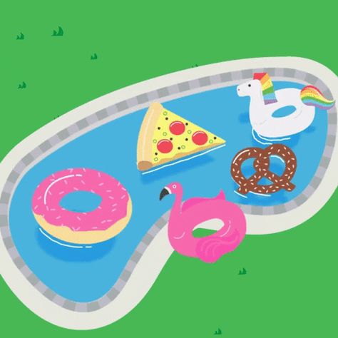 Pizza Donut, Summer Pizza, Unicorn Floaties, Donut Pool, Summer Gif, Pool Day, Awesome Art, Pool Party, Invitation Design