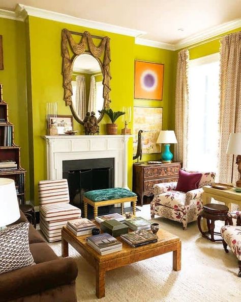 What Color Is Chartreuse And How To Decorate With It? | momooze.com Parlour Design, Matthew Carter, Dark Wooden Floor, Elegant Bedroom Design, English Country Style, Inspired Interiors, Inspiring Interiors, Interior Rugs, Elegant Bedroom