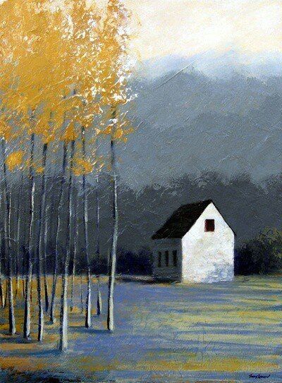 Building Paintings, Landscape Art Abstract, Animals Abstract, Building Painting, Barn Painting, Landscape Landscape, Cottage Art, Abstract Art Landscape, Art Landscape