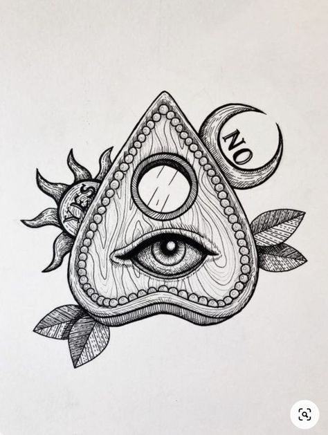 Ouija Planchette Tattoo, Planchette Tattoo, Ouija Tattoo, Seeing Eye Tattoo, Gotik Tattoo, All Seeing Eye Tattoo, Ghost Pins, Ouija Planchette, Ghost Tattoo