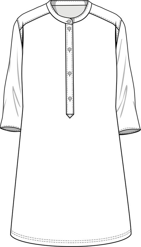 Kurta Illustration Sketch, Kurta Illustration, Fashion Sketch Template, Fashion Sketches Men, Gents Shirts, Fashion Illustration Tutorial, Flat Drawings, Fashion Design Template, Kurta Patterns